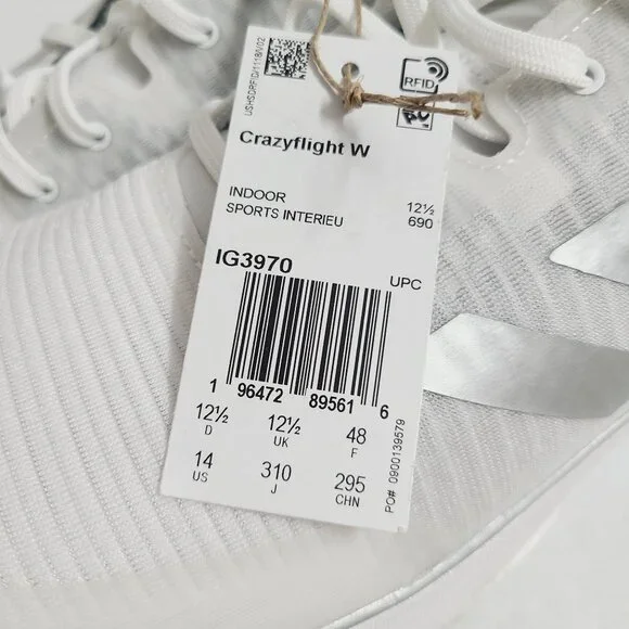 NEW Adidas Womens CrazyFlight Volleyball Shoes IG3970 Size 14 White Silver